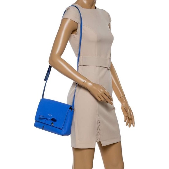 Kate Spade Blue Leather Bow Flap Crossbody Spacious Shoulder Bag 👜 Fits📱💄💵 - Picture 10 of 16
